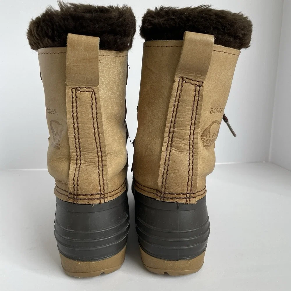 Sorel Womens Badger Waterproof Boots Size 8 Brown Leather Felt Lined Winter